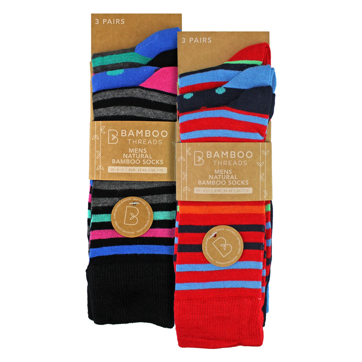 6 Pack Mens Bamboo Design Socks - Soft Breathable Everyday Patterned Fit