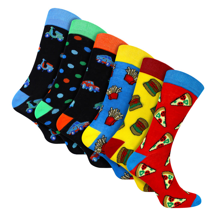 6 Pack Mens Bamboo Design Socks - Soft Breathable Everyday Patterned Fit