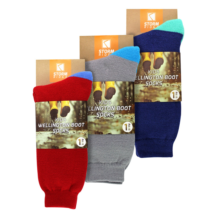 3 Pack Kids Wellington Boot Socks | Boys Welly Socks for Outdoor Walking