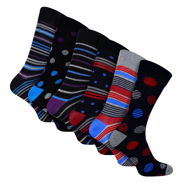 6 Pack Mens Bamboo Design Socks - Soft Breathable Everyday Patterned Fit