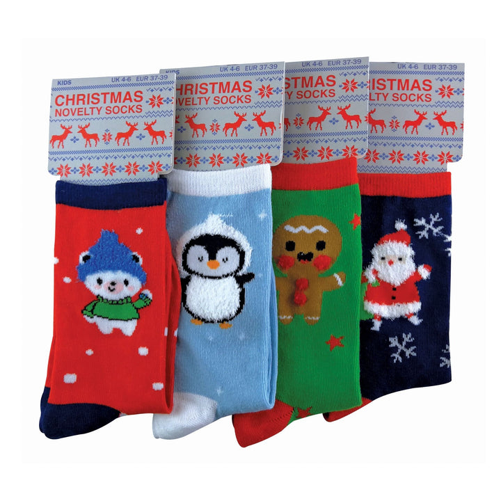 4 Pairs Kids Christmas Novelty Cotton Rich Socks