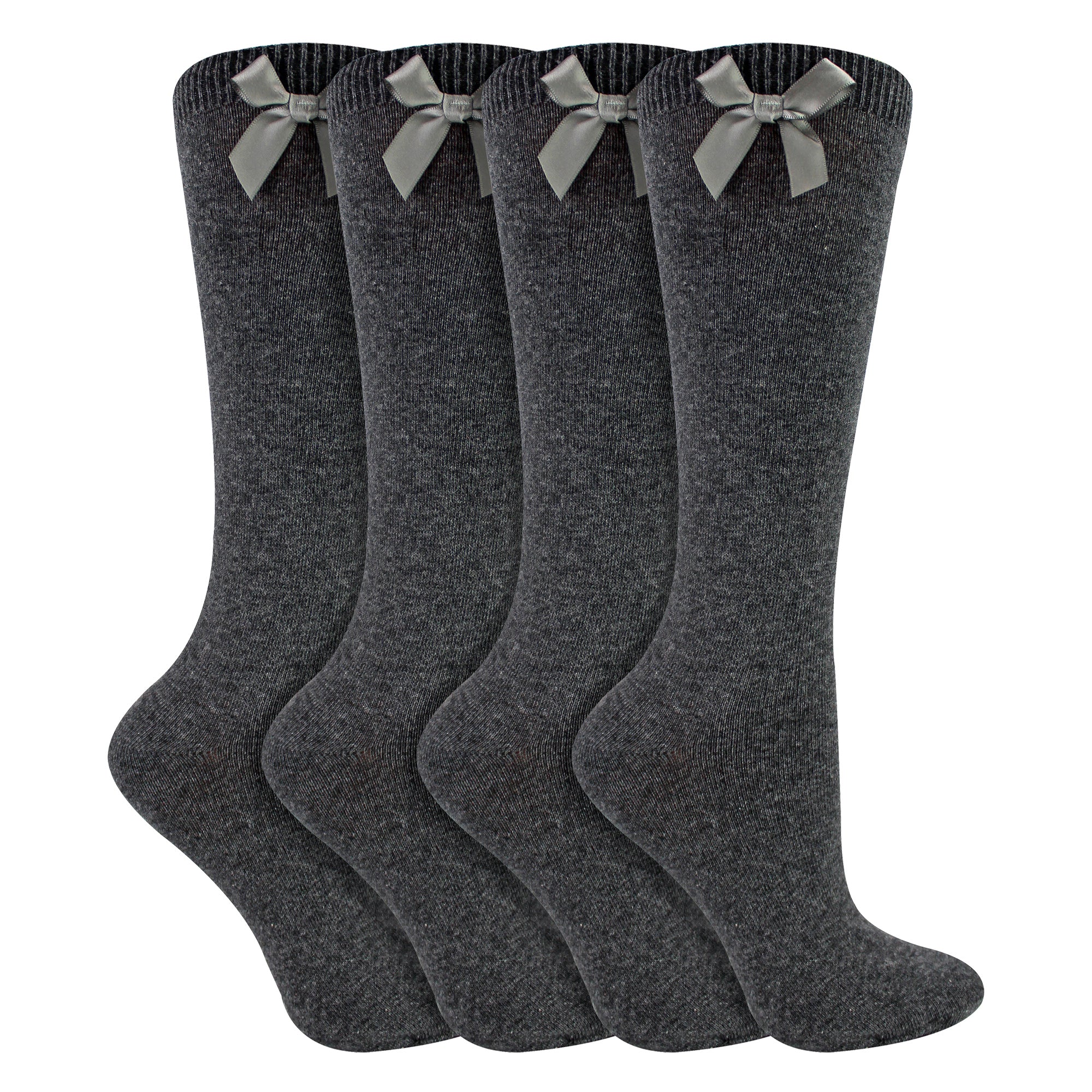 Lot De 4 Paires Chaussettes Hautes Avec Nœud Pour Filles – Pour Uniforme Scolaire, Genou, Couleurs Classiques - 2