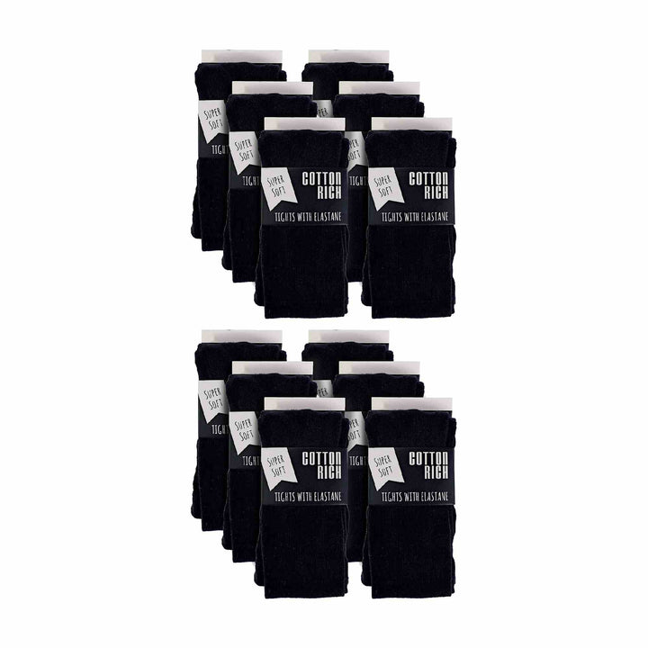 12 Pair Girls Soft & Comfy Plain Opaque School Uniform Tights