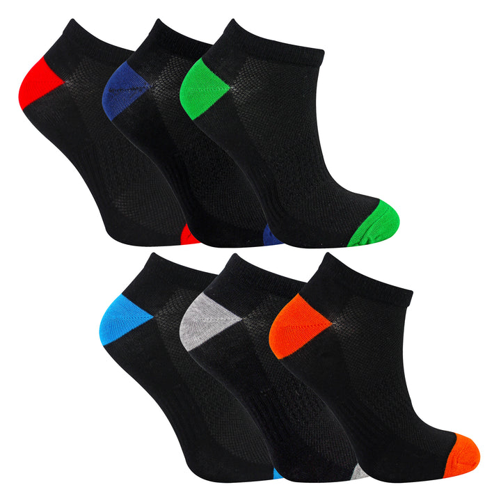 6 Pack Boys Bamboo Trainer Socks | Kids Black Low Cut Heel & Toe Socks