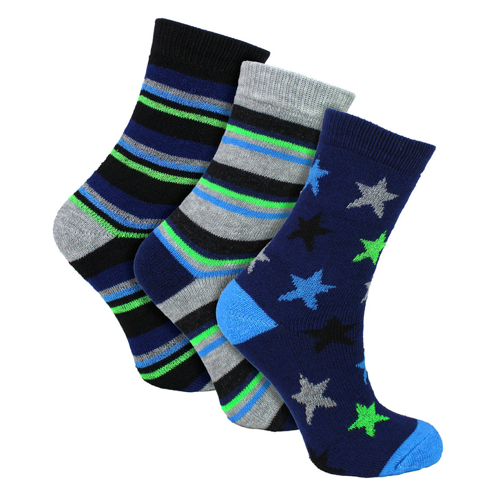 6 Pairs Boys Warm Bed Socks | Stripes & Stars Patterned Breathable Socks