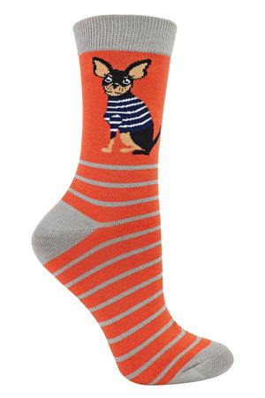 1 Packung Damen-Socken mit Chihuahua-Motiv aus Bambus, orangefarben