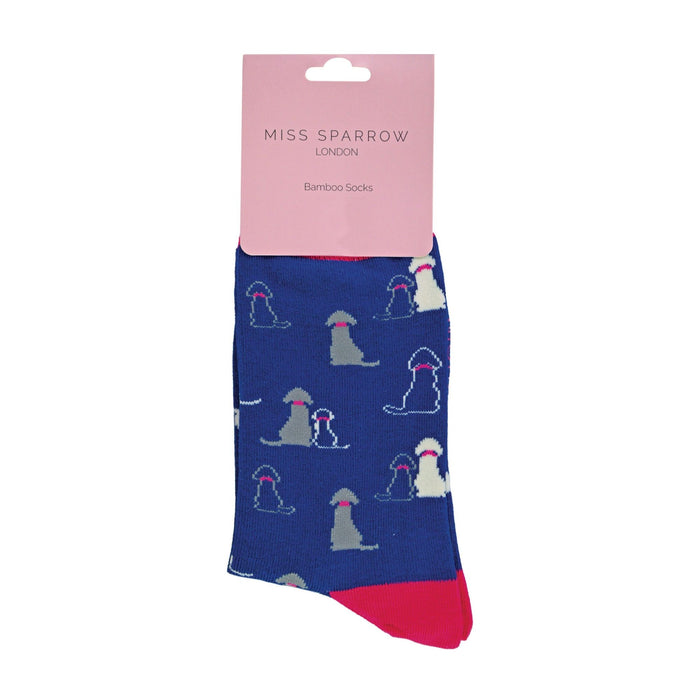 1 Packung Damen-Socken mit Motiv aus Bambus und Retriever-Motiv in Marineblau