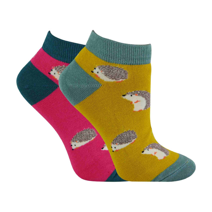 2 Pack Ladies Novelty Animal Themed Bamboo Trainer Socks