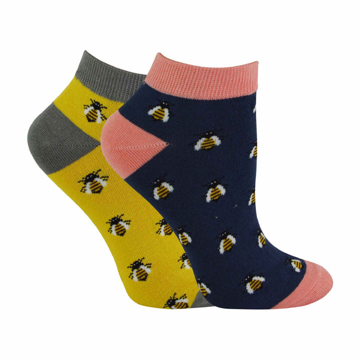 2 Pack Ladies Novelty Animal Themed Bamboo Trainer Socks