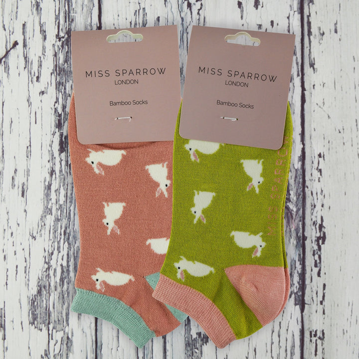 2 Pack Ladies Novelty Animal Themed Bamboo Trainer Socks