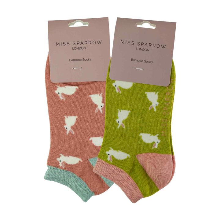 2 Pack Ladies Novelty Animal Themed Bamboo Trainer Socks