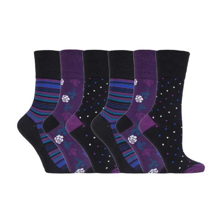 Lot de 6 paires de chaussettes à motifs en coton non élastiques pour femme