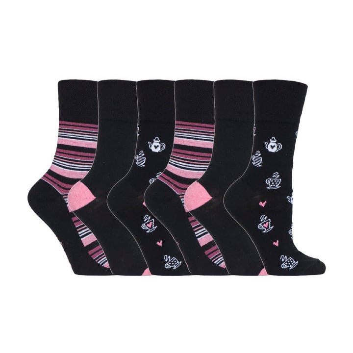 Lot de 6 paires de chaussettes à motifs en coton non élastiques pour femme