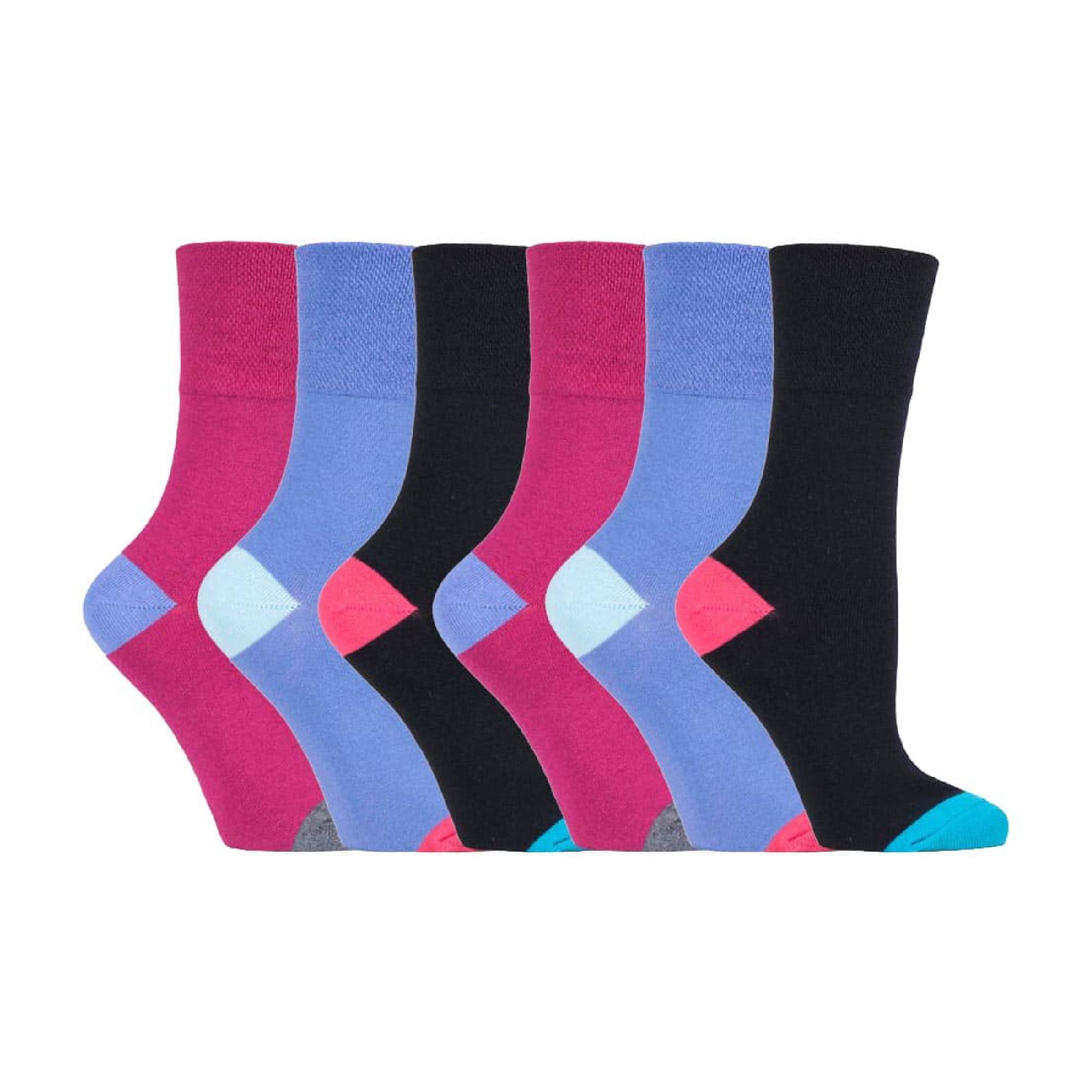 Gentle Grip Women's Soft Socks - 6 Pairs, Non-Binding Elastic, Comfort Fit, Size 37-42 (Multicolor Stripe)