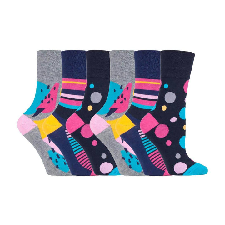 Lot de 6 paires de chaussettes à motifs en coton non élastiques pour femme