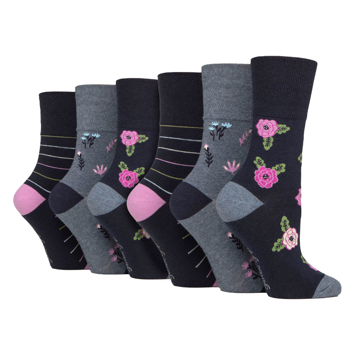 6 Pairs Ladies Cotton Socks | Patterned Soft Non-Binding Everyday Socks