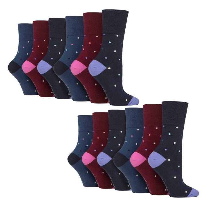 12 Pairs Ladies Cotton Socks | Patterned Soft Non-Binding Everyday Socks