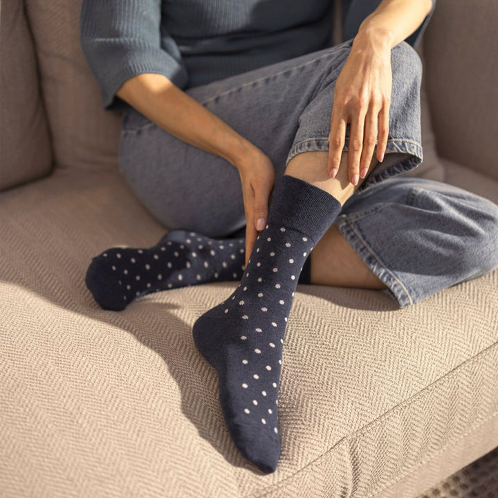 6 Pairs Ladies Cotton Socks | Patterned Soft Non-Binding Everyday Socks