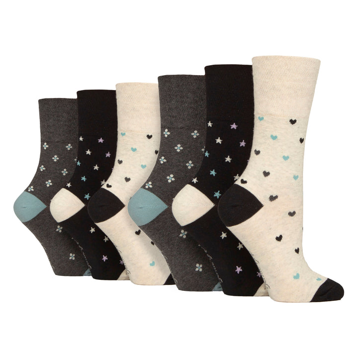6 Pairs Ladies Cotton Socks | Patterned Soft Non-Binding Everyday Socks