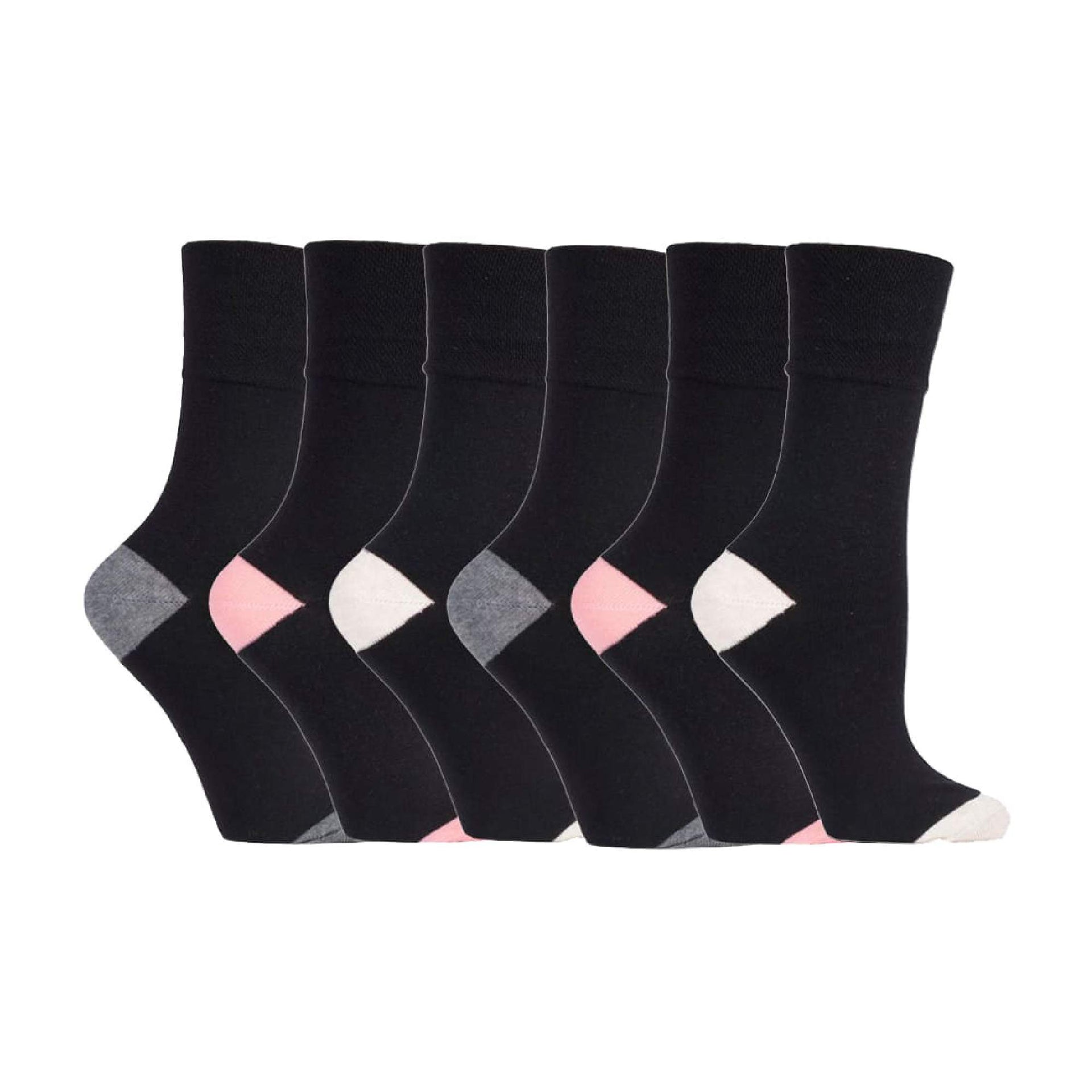 Pack Ladies Non Elastic Contrast Heel Toe Cotton Socks 4-8 UK  SOLRP09HT