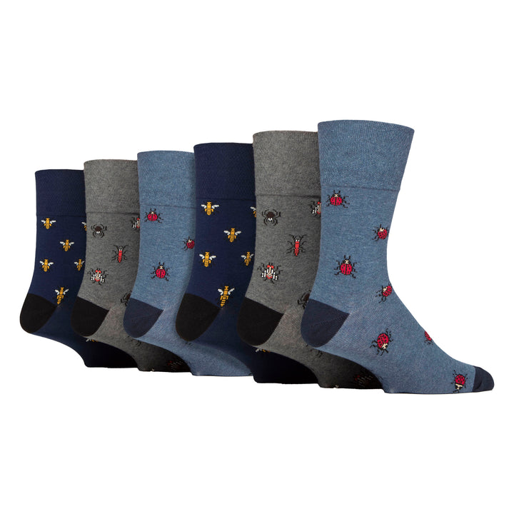 6 Pairs Mens  NON ELASTIC Cotton Rich Novelty Patterned Socks