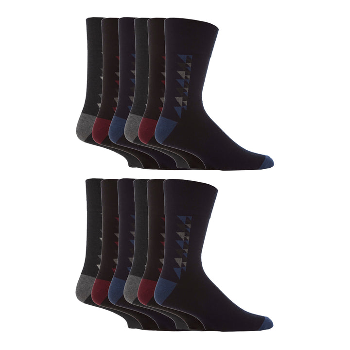 12 Pairs Mens Gentle Grip Loose Top Socks | Extra Wide Non Elastic Socks