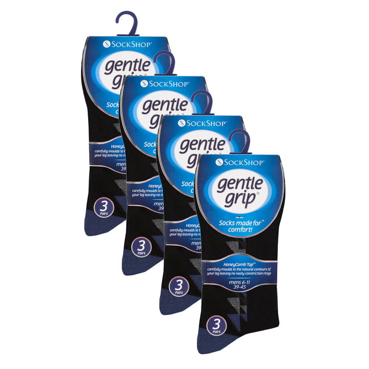 12 Pairs Mens Gentle Grip Loose Top Socks | Extra Wide Non Elastic Socks