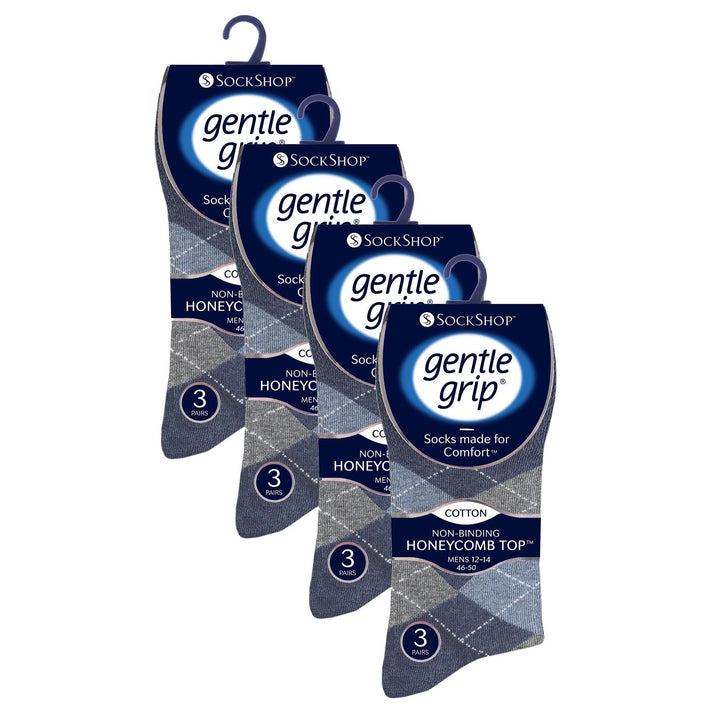 12 Pairs Mens Gentle Grip Loose Top Socks | Extra Wide Non Elastic Socks