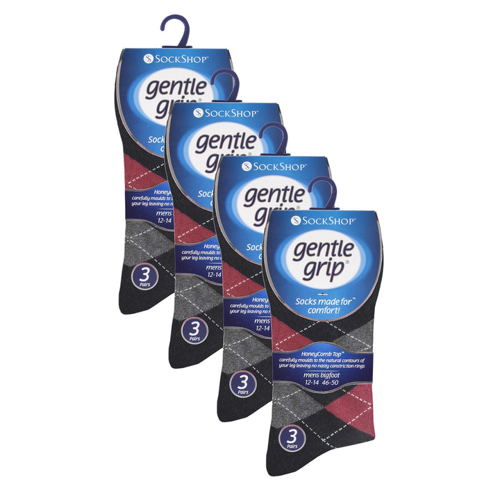 12 Pairs Mens Gentle Grip Loose Top Socks | Extra Wide Non Elastic Socks