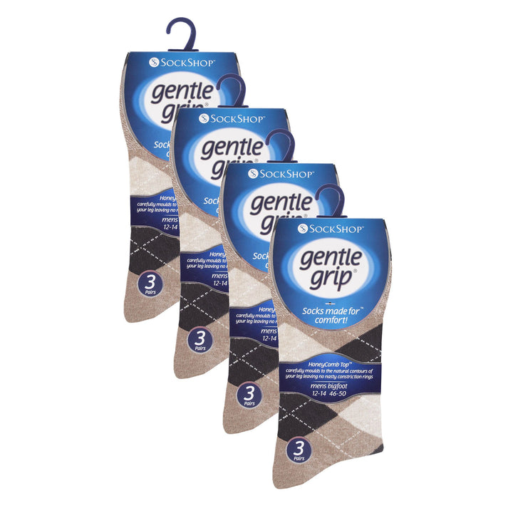 12 Pairs Mens Gentle Grip Loose Top Socks | Extra Wide Non Elastic Socks