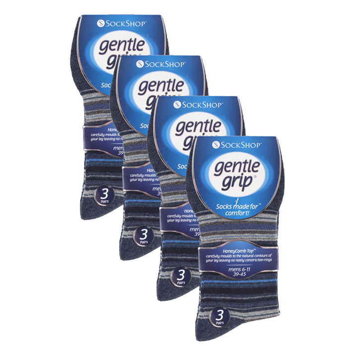 12 Pairs Mens Gentle Grip Loose Top Socks | Extra Wide Non Elastic Socks