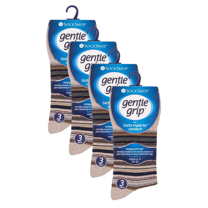 12 Pairs Mens Gentle Grip Loose Top Socks | Extra Wide Non Elastic Socks