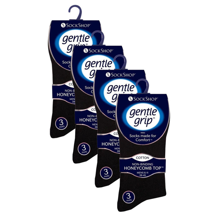 12 Pairs Mens Gentle Grip Loose Top Socks | Extra Wide Non Elastic Socks