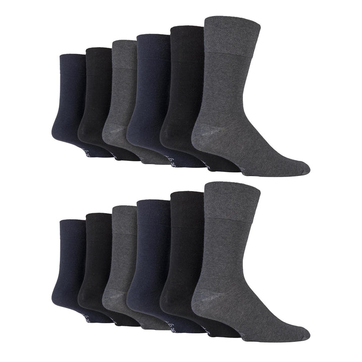 12 Pairs Mens Gentle Grip Loose Top Socks | Extra Wide Non Elastic Socks