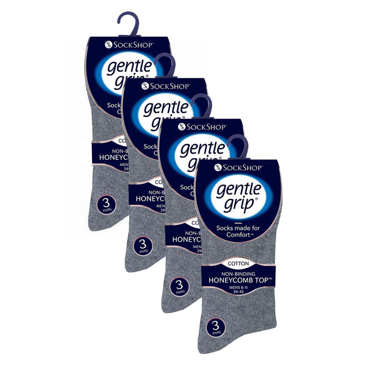 12 Pairs Mens Gentle Grip Loose Top Socks | Extra Wide Non Elastic Socks