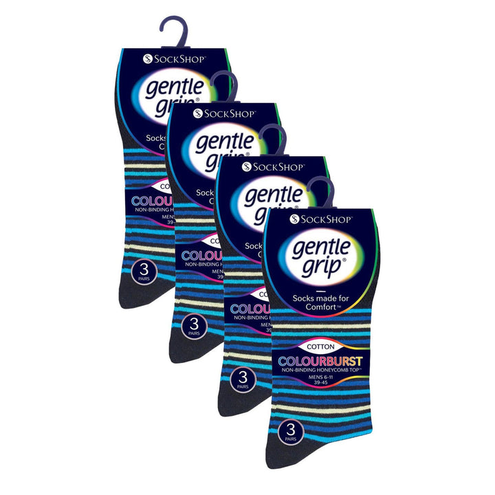 12 Pairs Mens Gentle Grip Loose Top Socks | Extra Wide Non Elastic Socks