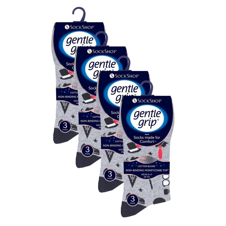 12 Pairs Mens Gentle Grip Loose Top Socks | Extra Wide Non Elastic Socks