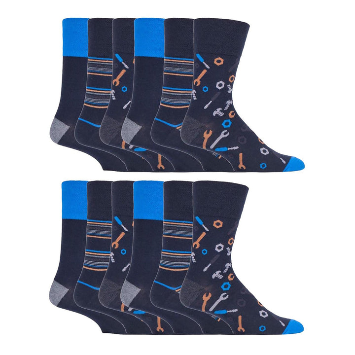 12 Pairs Mens Gentle Grip Loose Top Socks | Extra Wide Non Elastic Socks