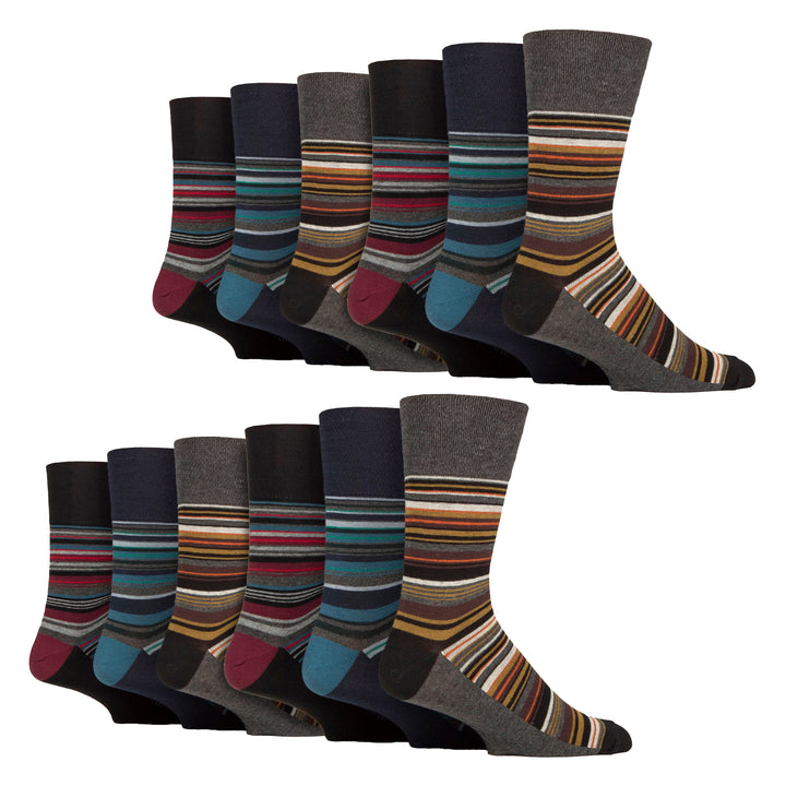 12 Pairs Mens Cotton Socks | Patterned Soft Non-Binding Everyday Socks