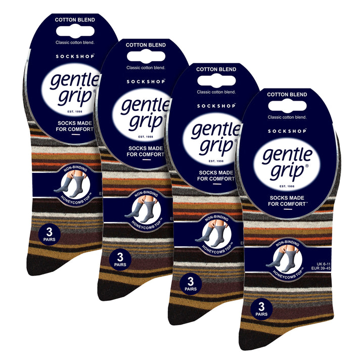 12 Pairs Mens Cotton Socks | Patterned Soft Non-Binding Everyday Socks