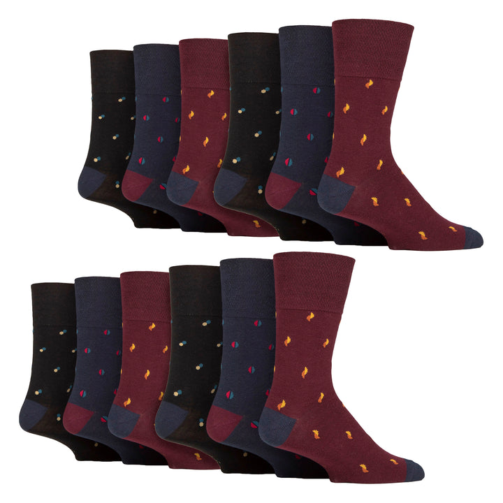 12 Pairs Mens Cotton Socks | Patterned Soft Non-Binding Everyday Socks