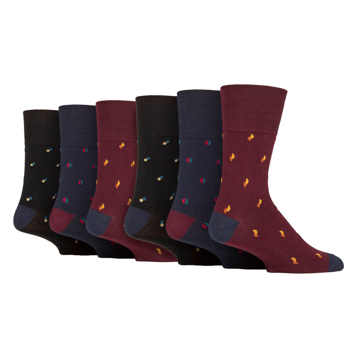 6 Pairs Mens Cotton Socks | Patterned Soft Non-Binding Everyday Socks