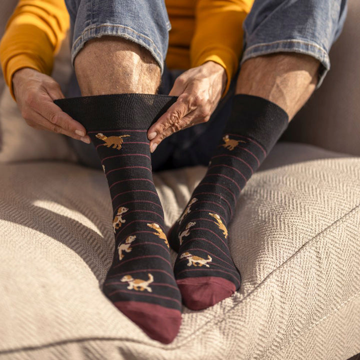 6 Pairs Mens Cotton Socks | Patterned Soft Non-Binding Everyday Socks