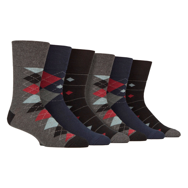 6 Pairs Mens Cotton Socks | Patterned Soft Non-Binding Everyday Socks