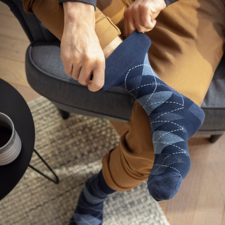 6 Pairs Mens Cotton Socks | Patterned Soft Non-Binding Everyday Socks