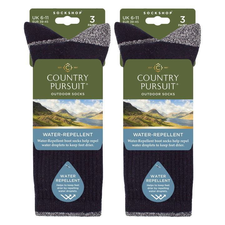 6 Pairs Mens Water Repellent Midweight Outdoor Socks for Hiking & Walking