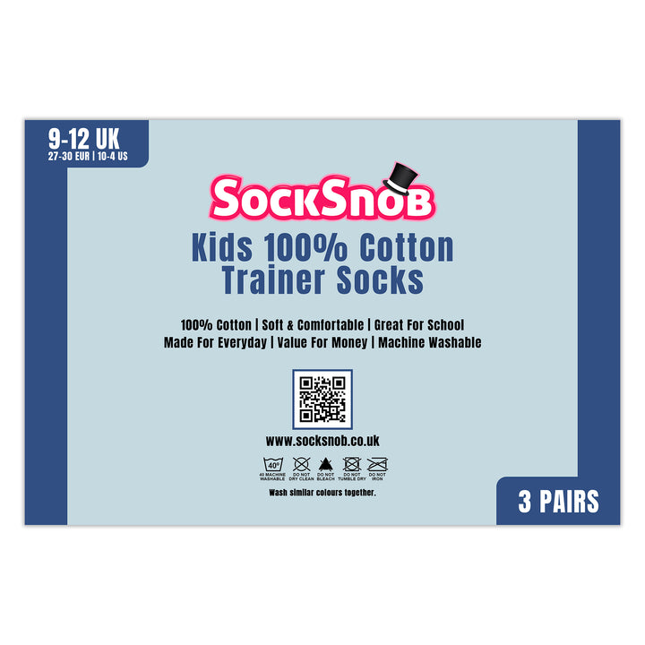 3 Pack Kids 100% Cotton Trainer Socks