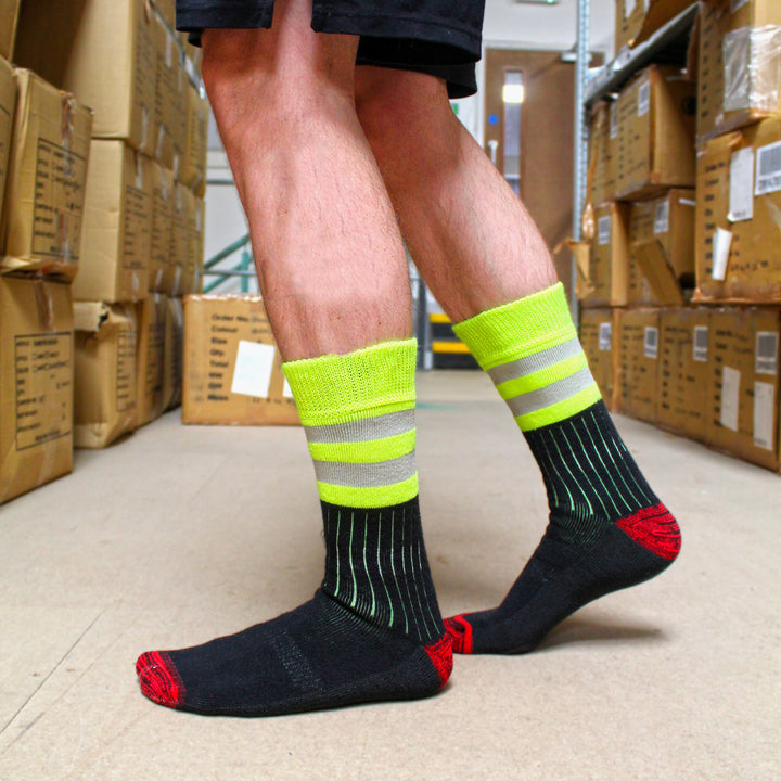 Mens Heavy Duty Cotton Hi Viz Work Socks (Multipack Options)
