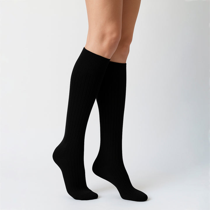 6 Pairs Ladies 100% Cotton Knee High Socks | Long Ribbed Non Elastic Top Socks