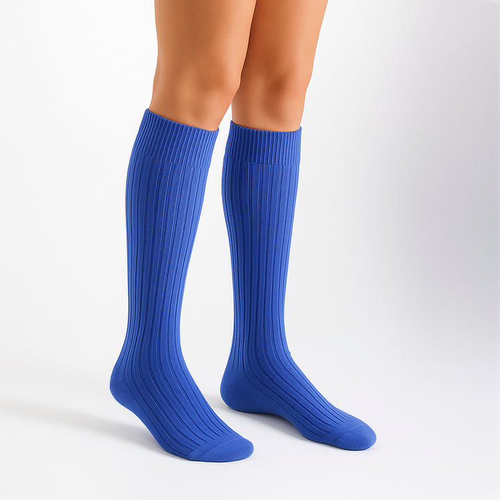 6 Pairs Ladies 100% Cotton Knee High Socks | Long Ribbed Non Elastic Top Socks